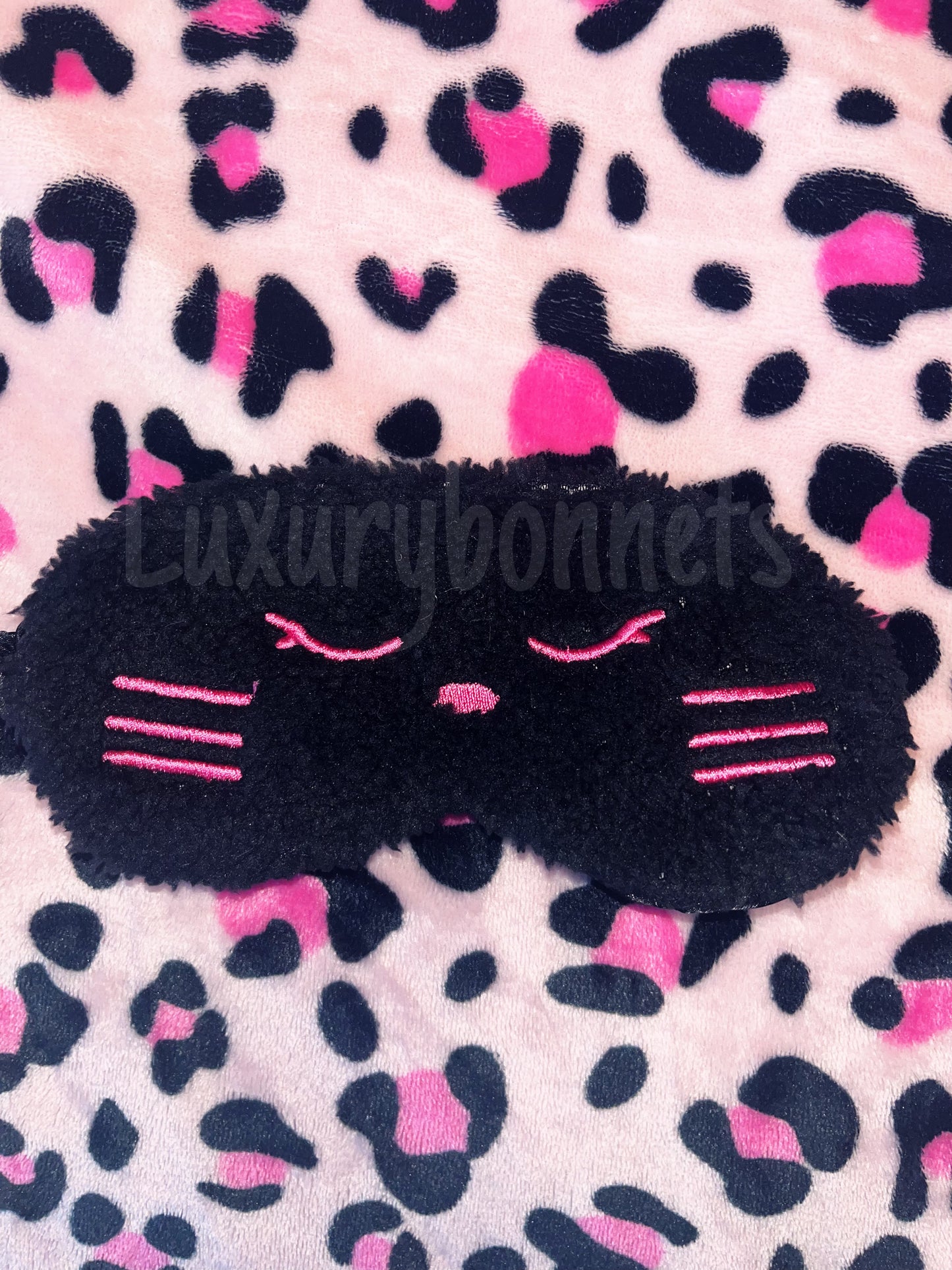 BUNDLE- Black hello kitty bonnet and sleep mask set (discount rate)