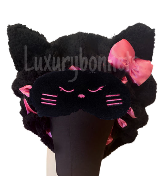 BUNDLE- Black hello kitty bonnet and sleep mask set (discount rate)