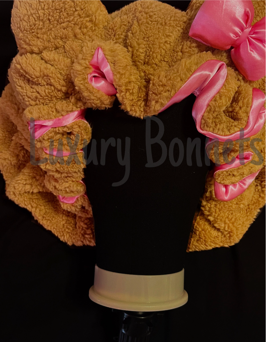 Adjustable Brown Fur Kitty Bonnet